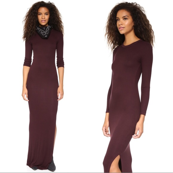 {Enza Costa} NEW Ribbed Silk Long Sleeve Slit Maxi